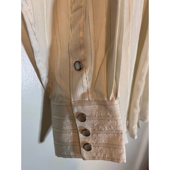 Vntg Crazy Cowboy L Western Shirt Cream Gold Stripe Rodeo Country Cowboy Dress - Picture 3 of 6